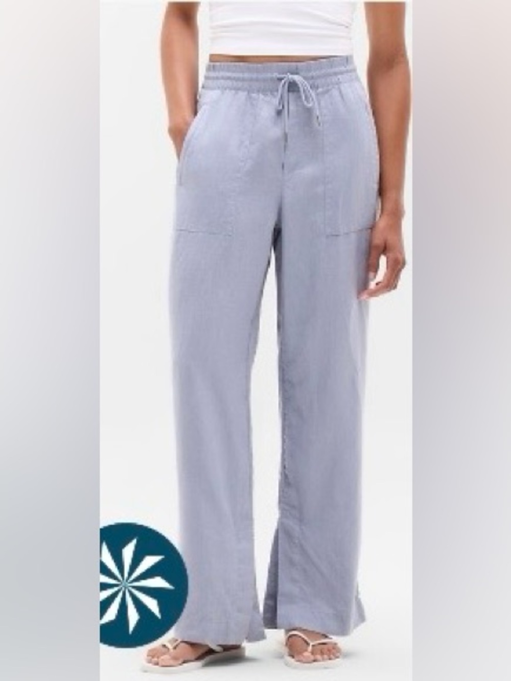Athleta Small Tall ST S RETREAT LINEN WIDE LEG Pant Storm Blue NWT New
